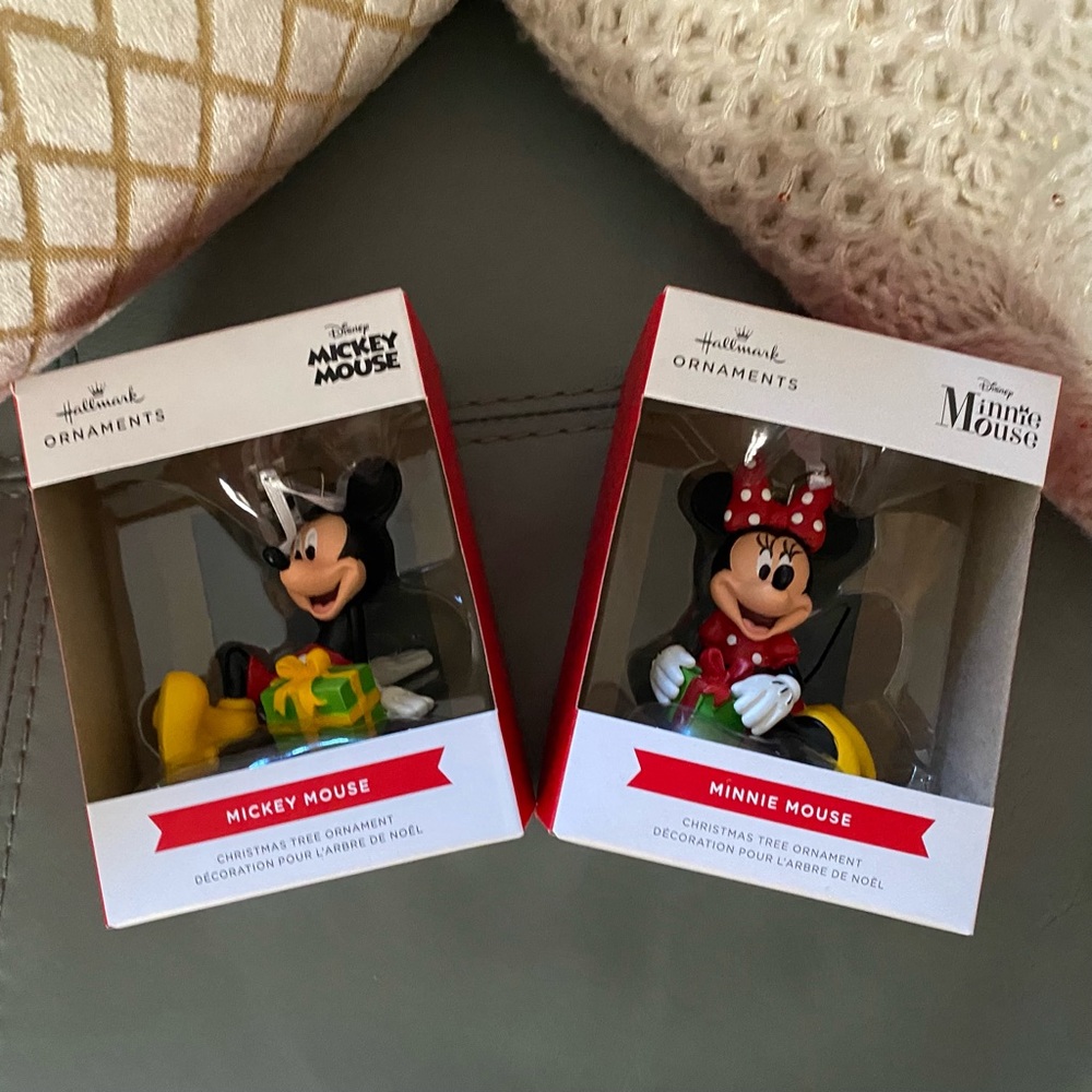 🎁🎄HALLMARK Disney MINNIE & MICKEY MOUSE Christmas Tree ORNAMENT LOT of 2 🎄🎁